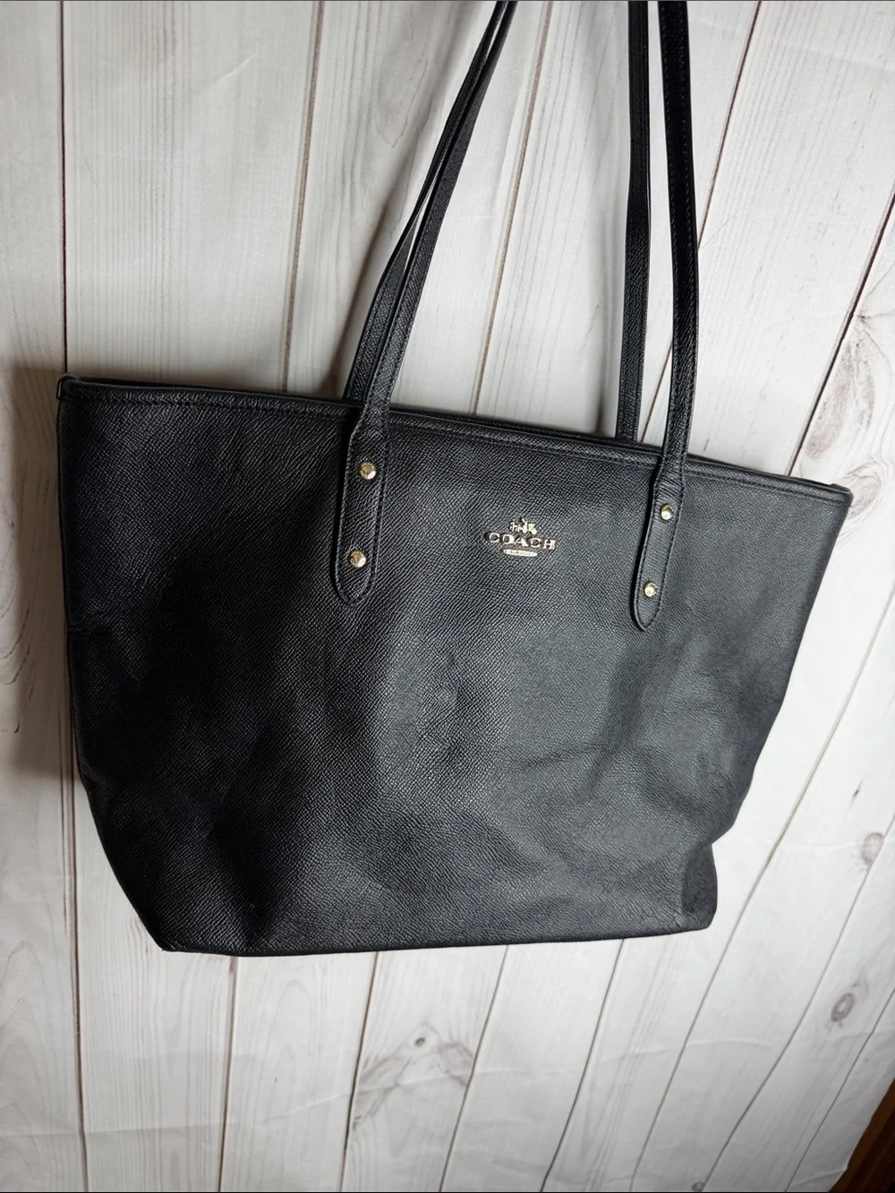 Coach Black Leather Tote with Gold Logo Hardware